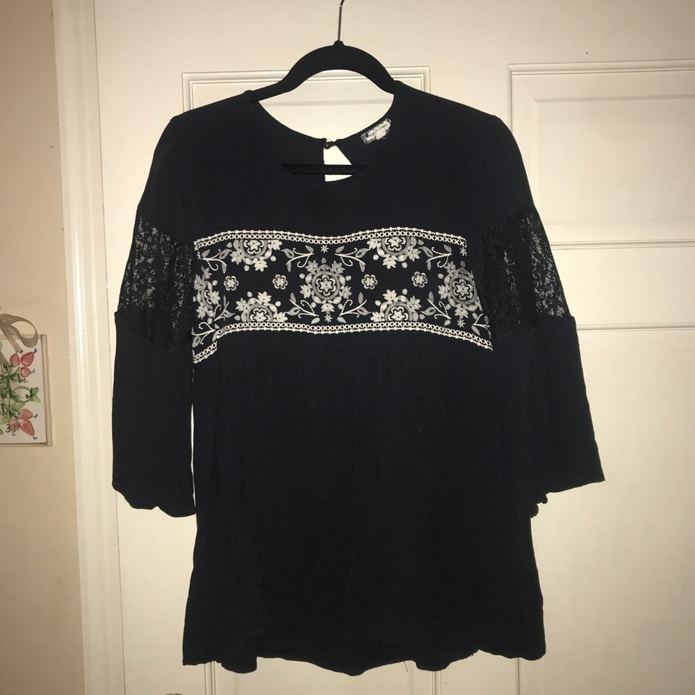 Black flowing top with flowers